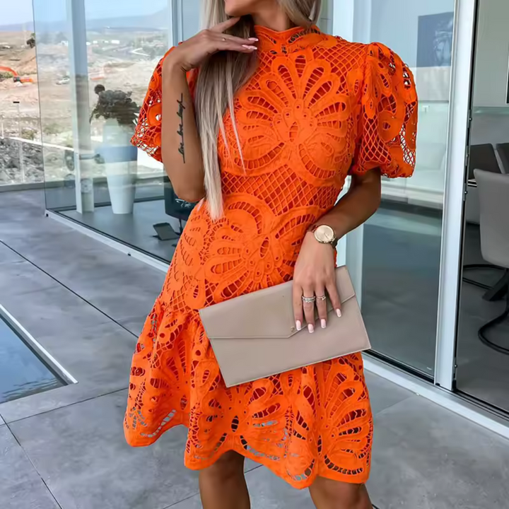 Elegant Mini Party Dress with Ruffles and Cut-Out Detail