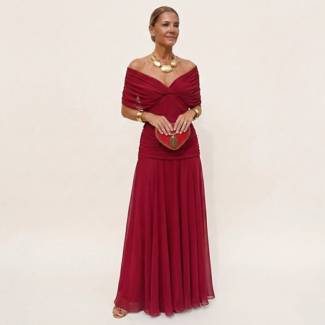 Long, Elegant, Flowing Women's Dress – V-Neck, Refined Design