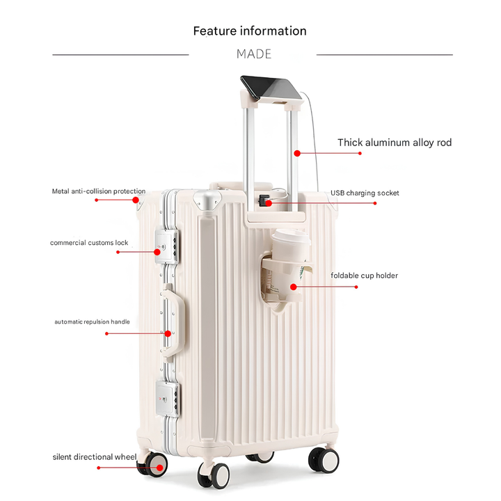 Hard-shell suitcase with aluminum frame