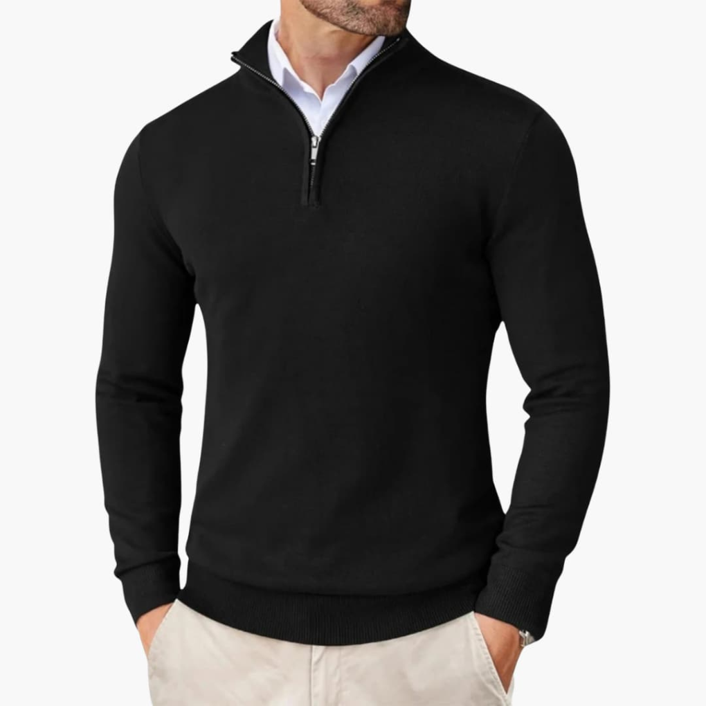 Men’s Pullover with Quarter Zip and Ribbed Hem