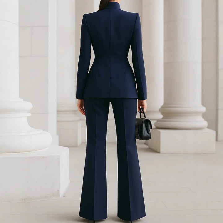 Long Sleeve Solid Color Pocket One Button Small Suit Two-piece Pants