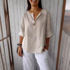 Women’s Cotton Linen V-Neck Long Sleeve