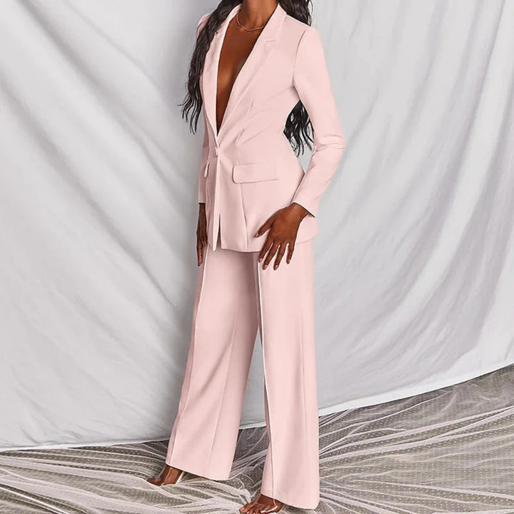 2pcs Casual Suit Lapel Button-down Blazer Jacket And Straight-leg Pants Office Commuting Business Trousers Set Clothing