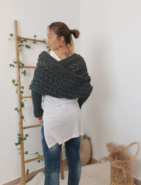 Wrap Scarf with Double Sleeves - Warm Knitted Scarf with Built-In Sleeves