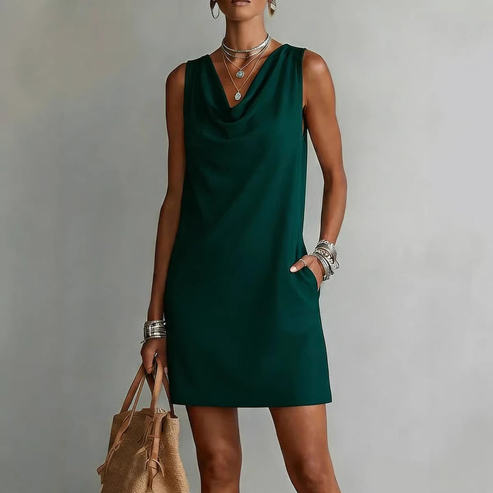 Summer Sleeveless Dress With Draped Neckline Design Slim Fit Evening Party Club Beach Dresses