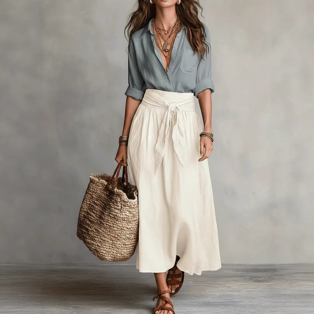 Summer Short-Sleeve Suits Fashion Casual Button-Down Shirt Top And Straight Skirt Women's Two-Piece Set