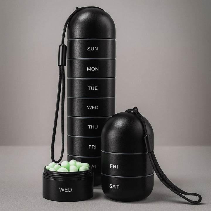 Aluminum pill box with 7 compartments | Compact, shock-resistant travel container