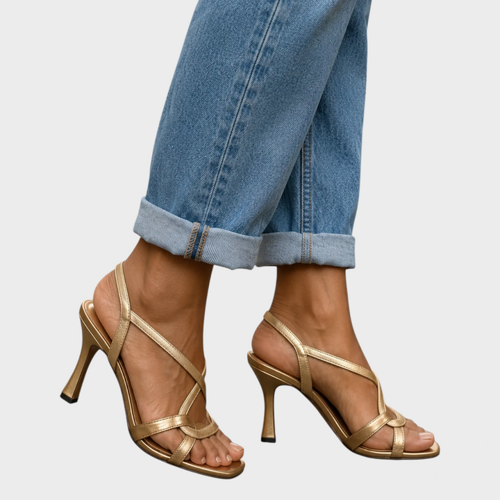 Elegant Gold Heeled Sandals with Straps