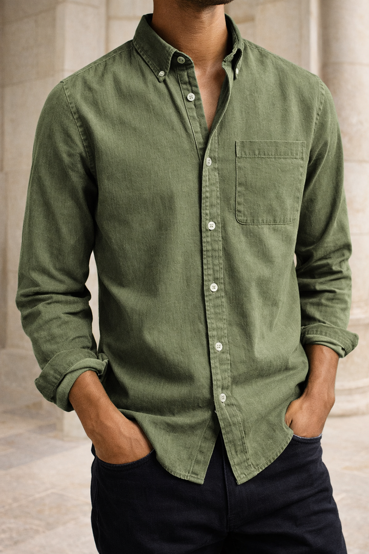 Men's Cotton Shirt with Button-Down Collar for an Everyday Smart-Casual Look
