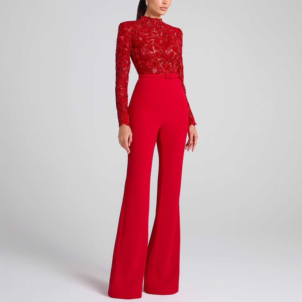 Women’s Elegant Embroidered Lace Top Jumpsuit