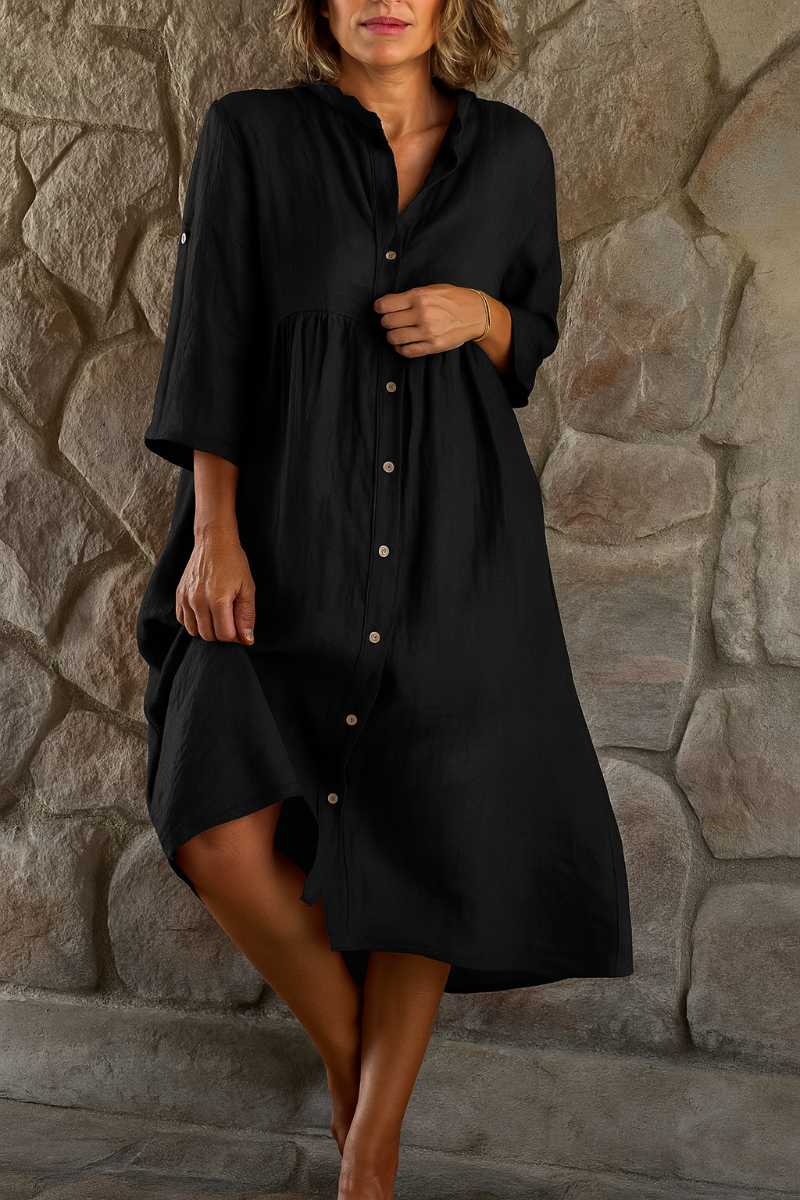 Relaxed Cotton Linen Shirt Dress