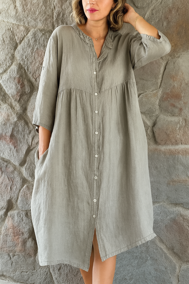 Relaxed Cotton Linen Shirt Dress
