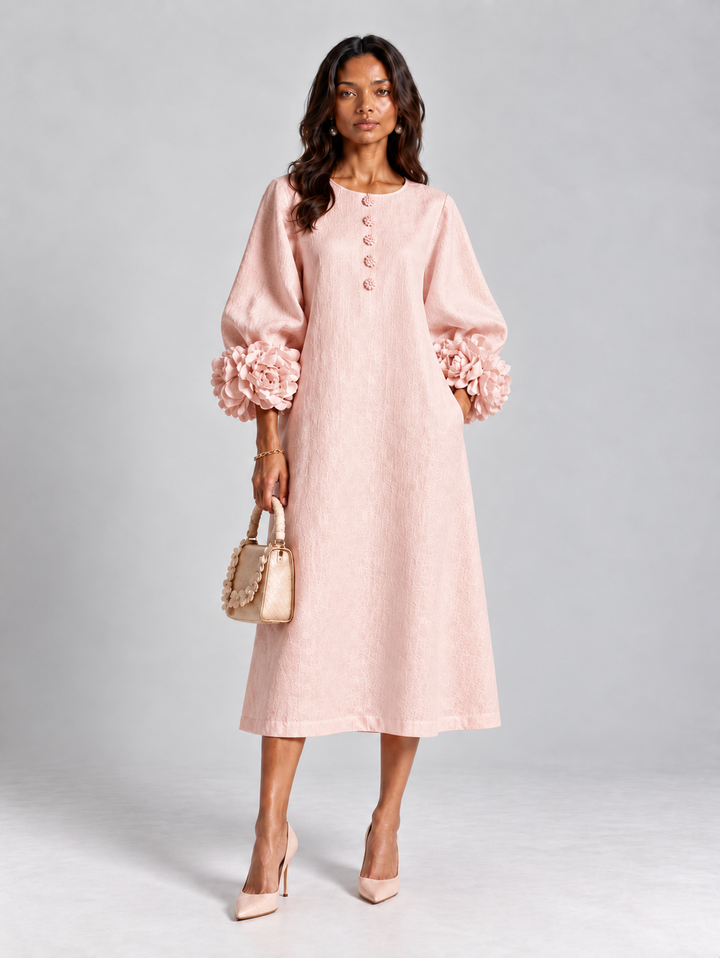 Elegant, Long, Flowing Dress with Balloon Sleeves