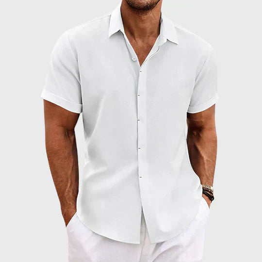 Classic Men's Short-Sleeved Shirt with Button Fastening and Spread Collar