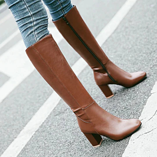 Women's Heeled Knee-High Boots with Zipper