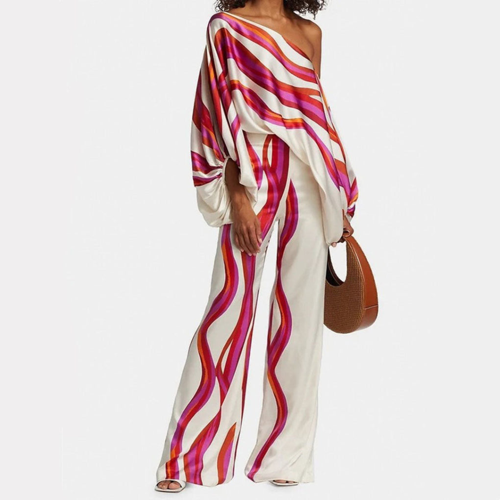 Off-Shoulder Style Women's Satin 2 Piece Set