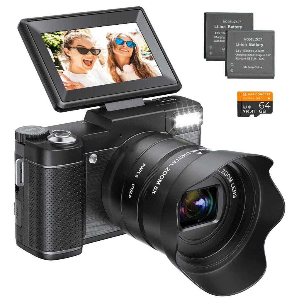 5K Digital Camera for Beginners Flip Screen for Selfie 8X Optical Zoom Kentfaith