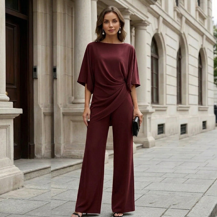 Draped Blouse and Wide-Leg Pants – Two-Piece Set