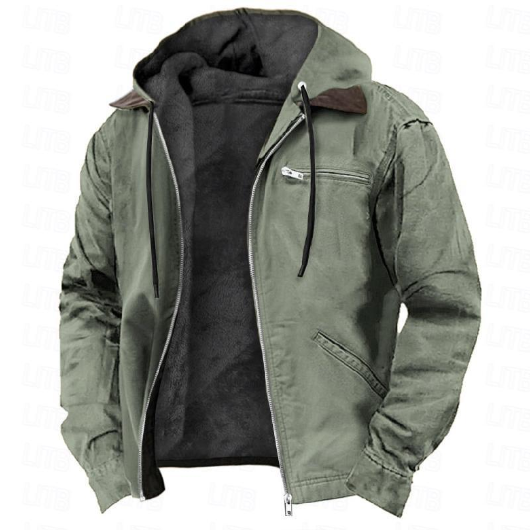 Men's Winter Jacket with Detachable Hood - Warm Layer with Full-Length Zip