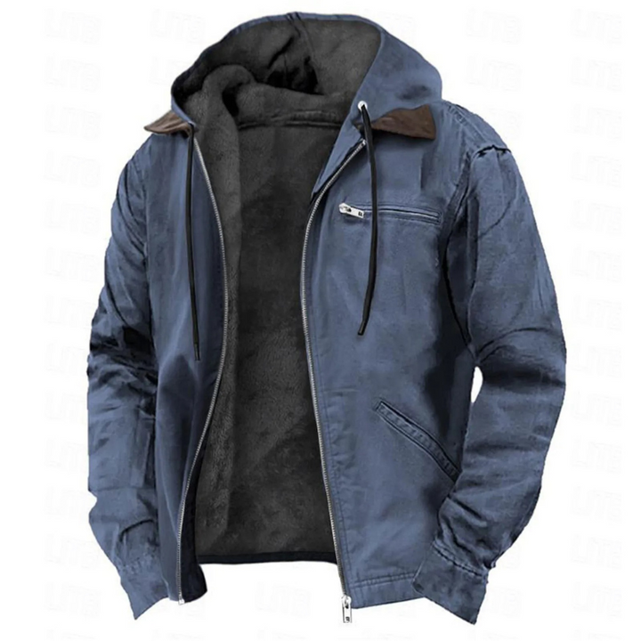 Men's Winter Jacket with Detachable Hood - Warm Layer with Full-Length Zip