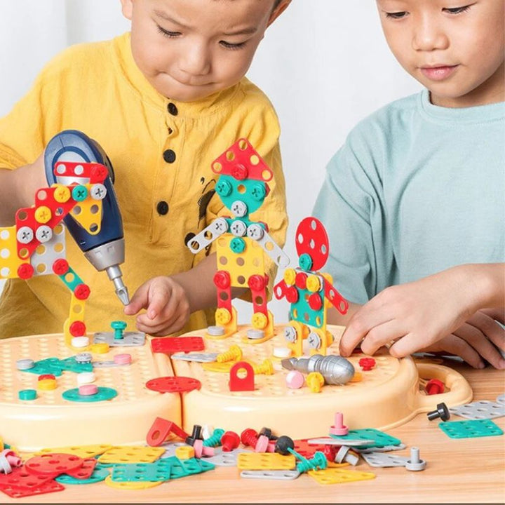 Montessori toolbox set for children with toy drill, 204 pieces