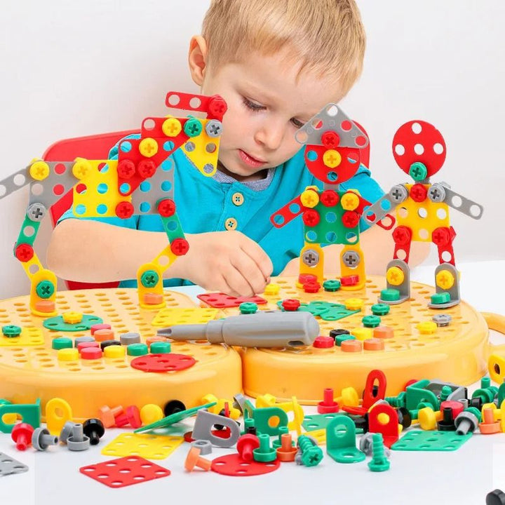 Montessori toolbox set for children with toy drill, 204 pieces