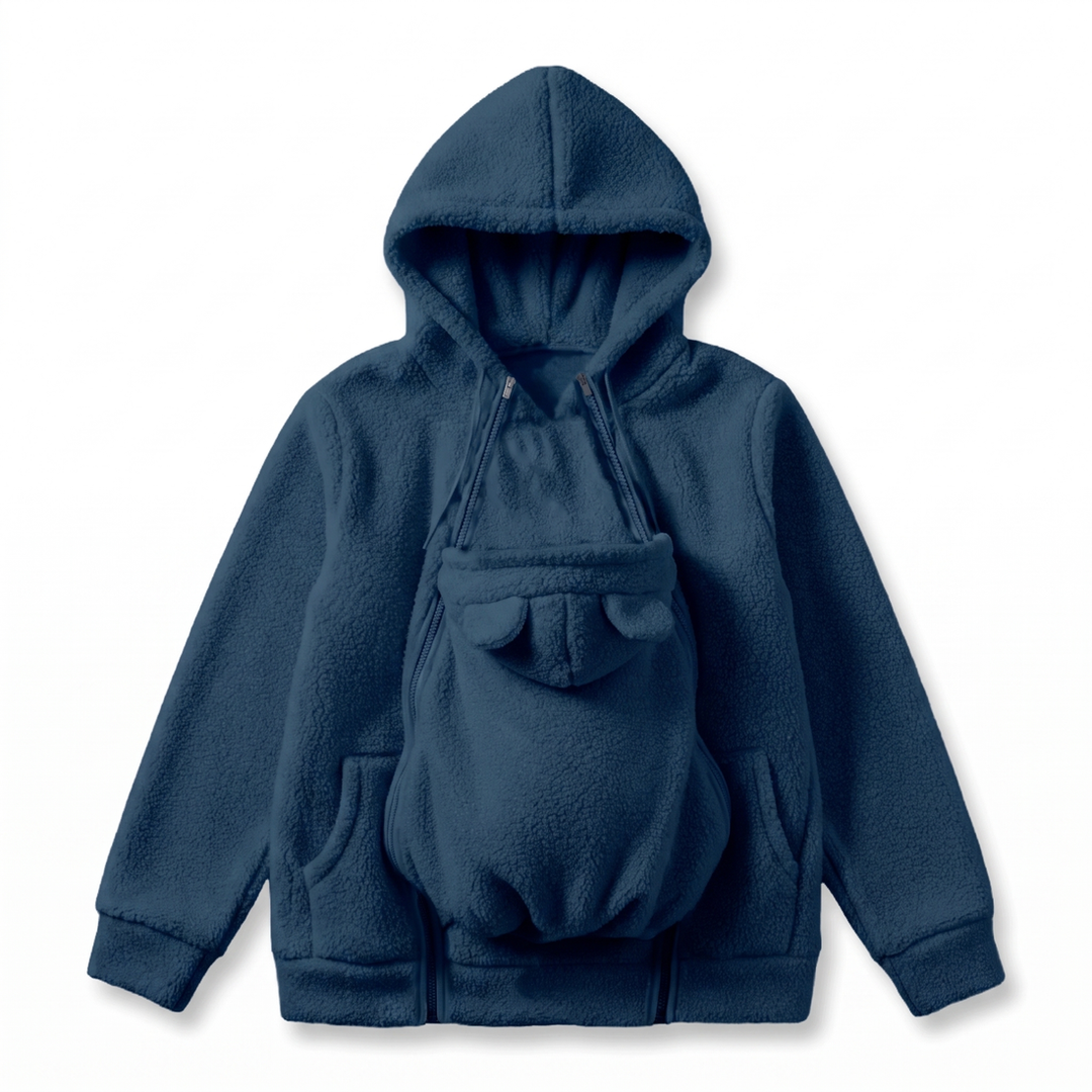 Cozy fleece baby-carrying hoodie with front pouch