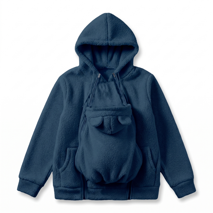 Cozy fleece baby-carrying hoodie with front pouch