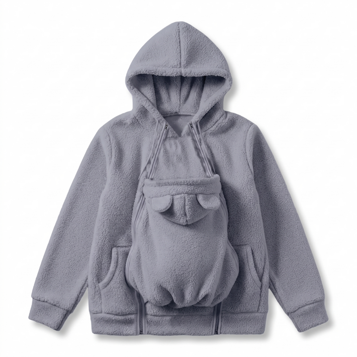 Cozy fleece baby-carrying hoodie with front pouch