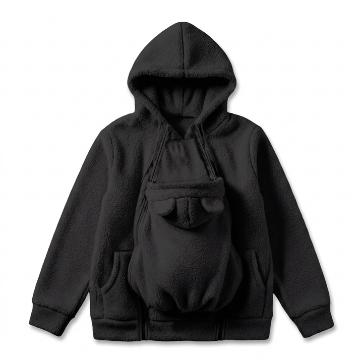 Cozy fleece baby-carrying hoodie with front pouch
