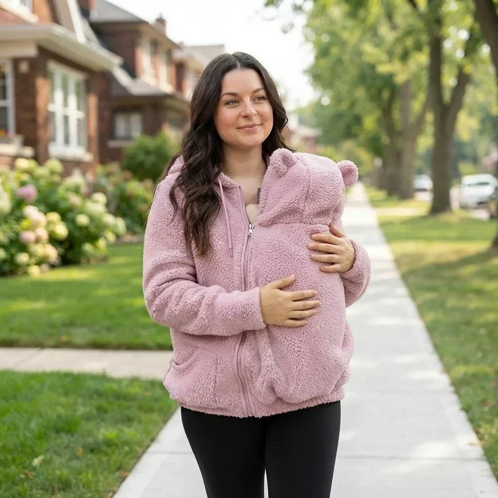 Cozy fleece baby-carrying hoodie with front pouch