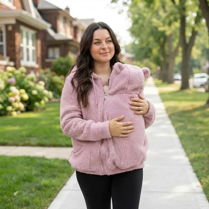 Soft Fleece Baby-Carrying Hoodie with Front Pouch
