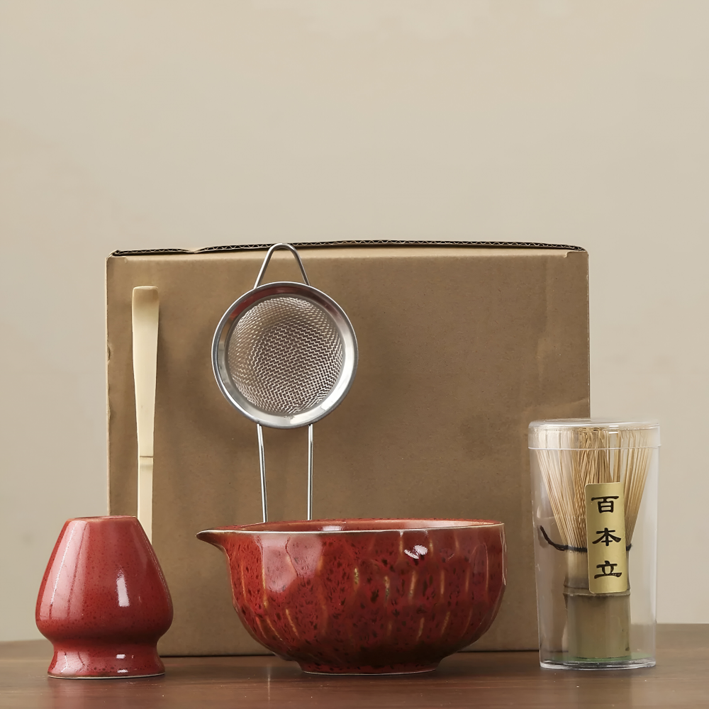 5-piece matcha set with handmade ceramic bowl and bamboo accessories