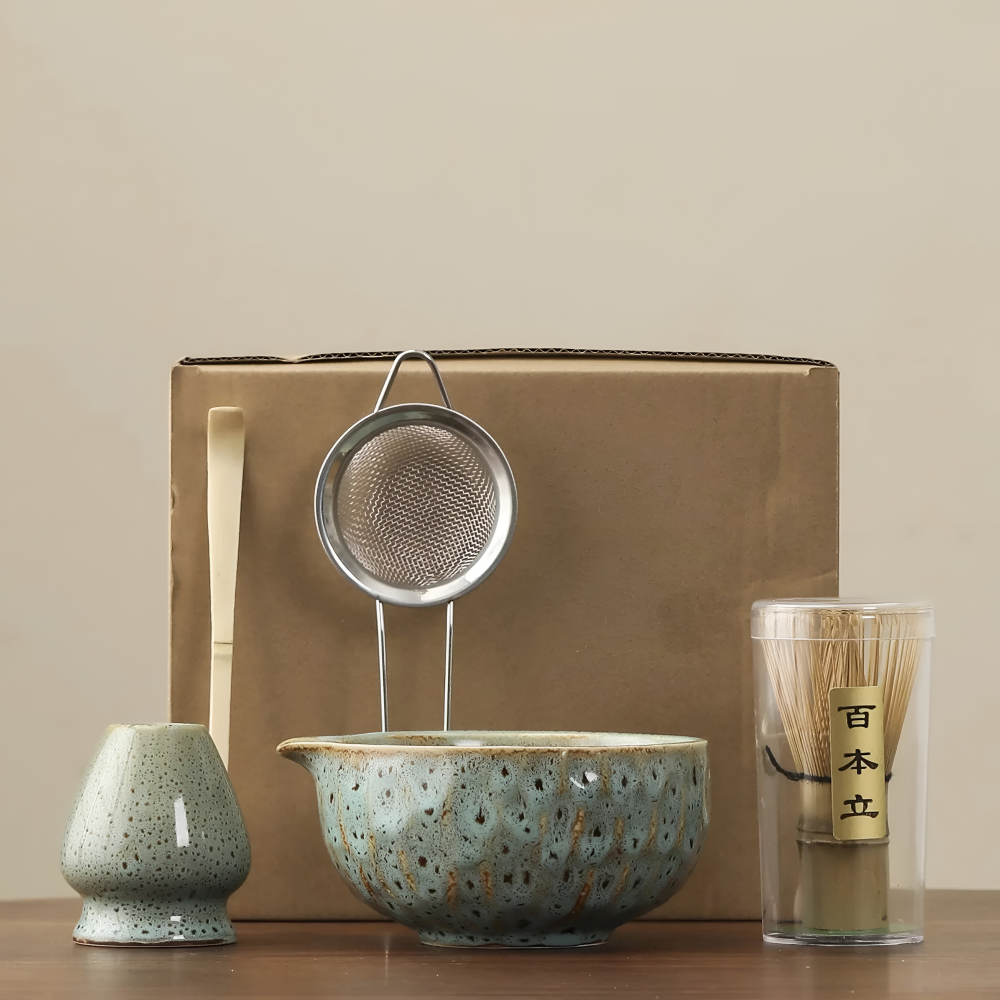 5-piece matcha set with handmade ceramic bowl and bamboo accessories