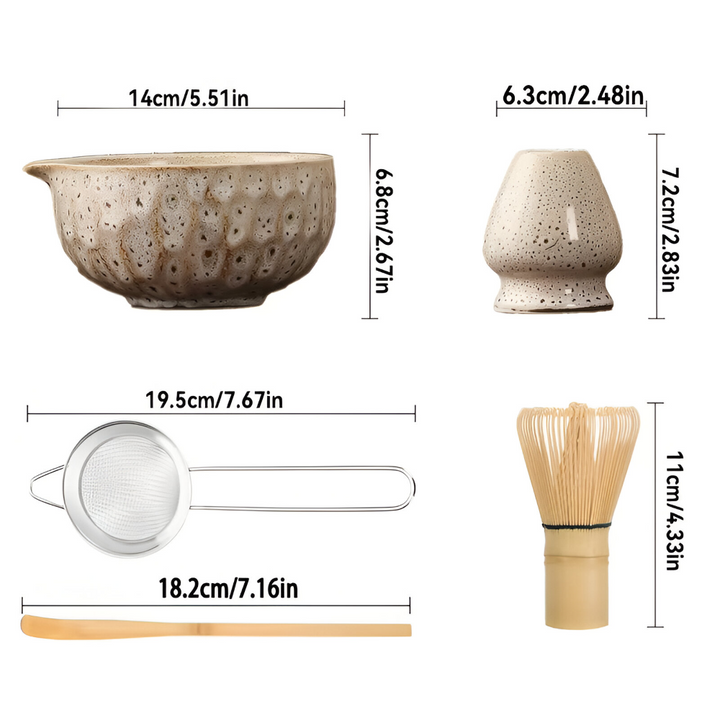 5-piece matcha set with handmade ceramic bowl and bamboo accessories