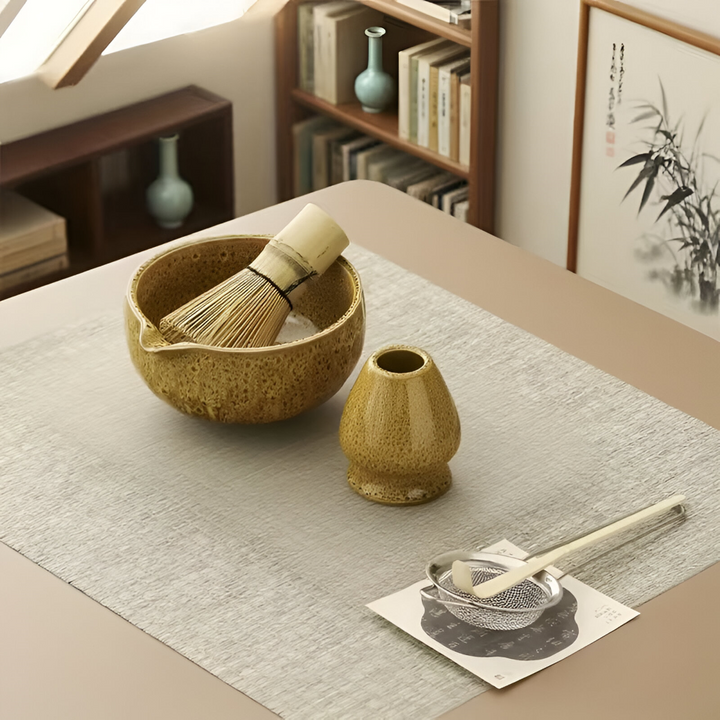 5-piece matcha set with handmade ceramic bowl and bamboo accessories