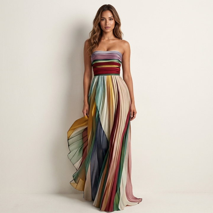 Colorful Pleated Maxi Dress for Women