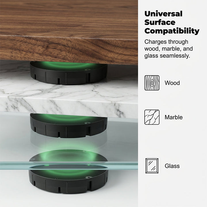 Wireless under-desk charger | Hidden mounting | Charges through wood & stone
