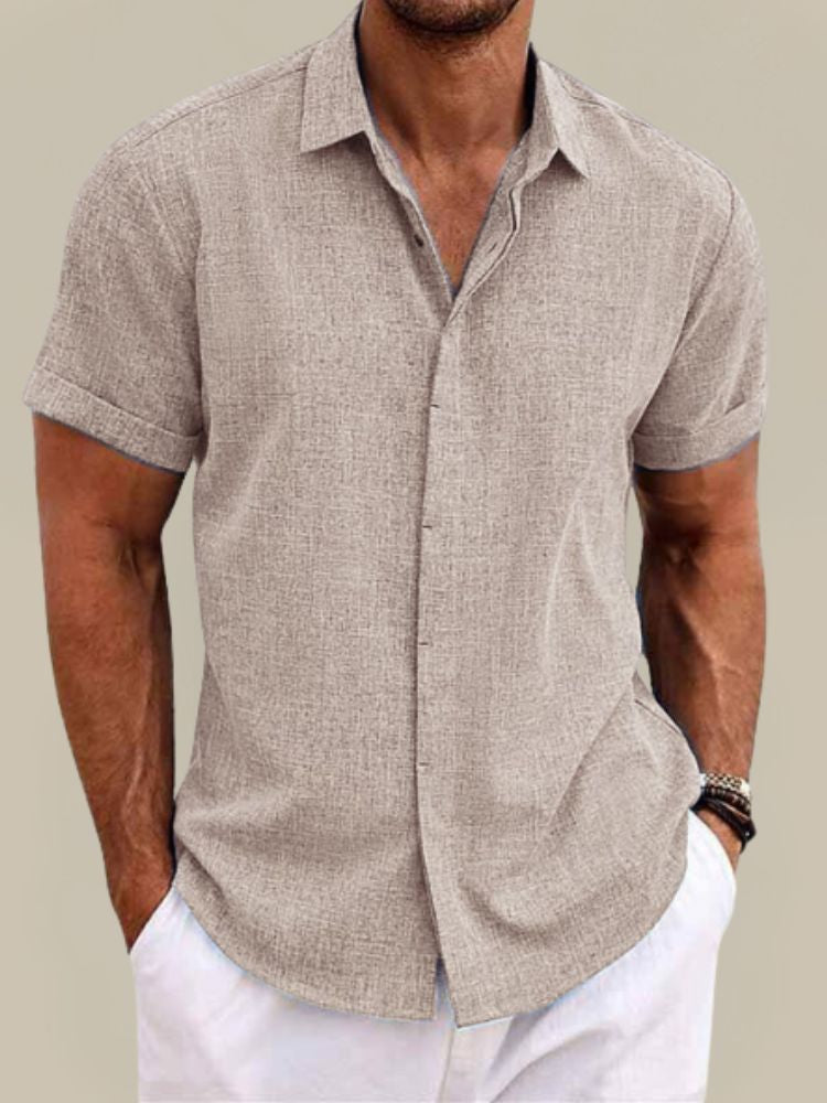 Men's Linen Short-Sleeved Shirt – Breathable, Lightweight Summer Shirt with Button Placket