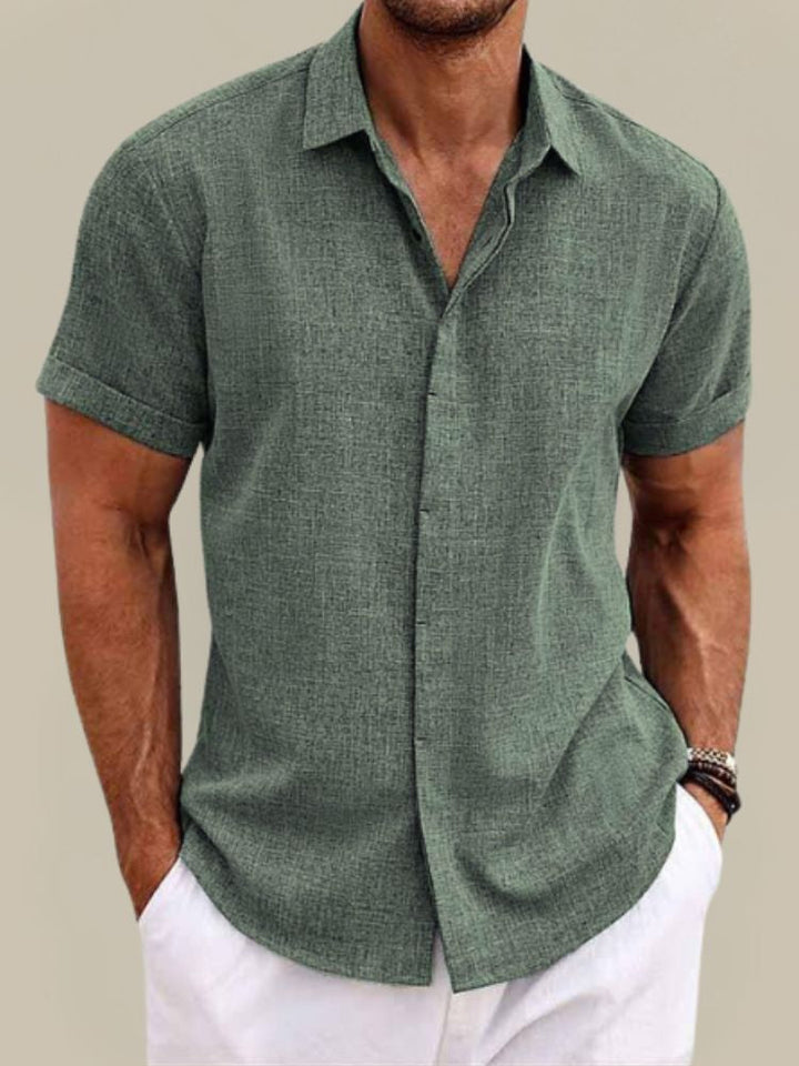 Men's Linen Short-Sleeved Shirt – Breathable, Lightweight Summer Shirt with Button Placket