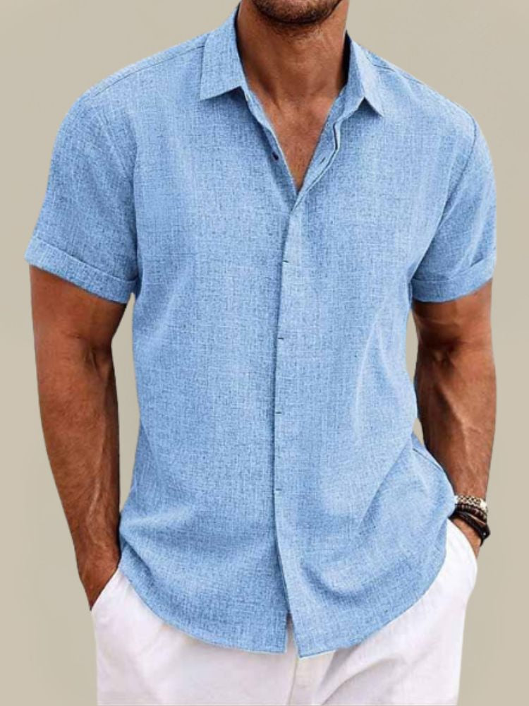 Men's Linen Short-Sleeved Shirt – Breathable, Lightweight Summer Shirt with Button Placket