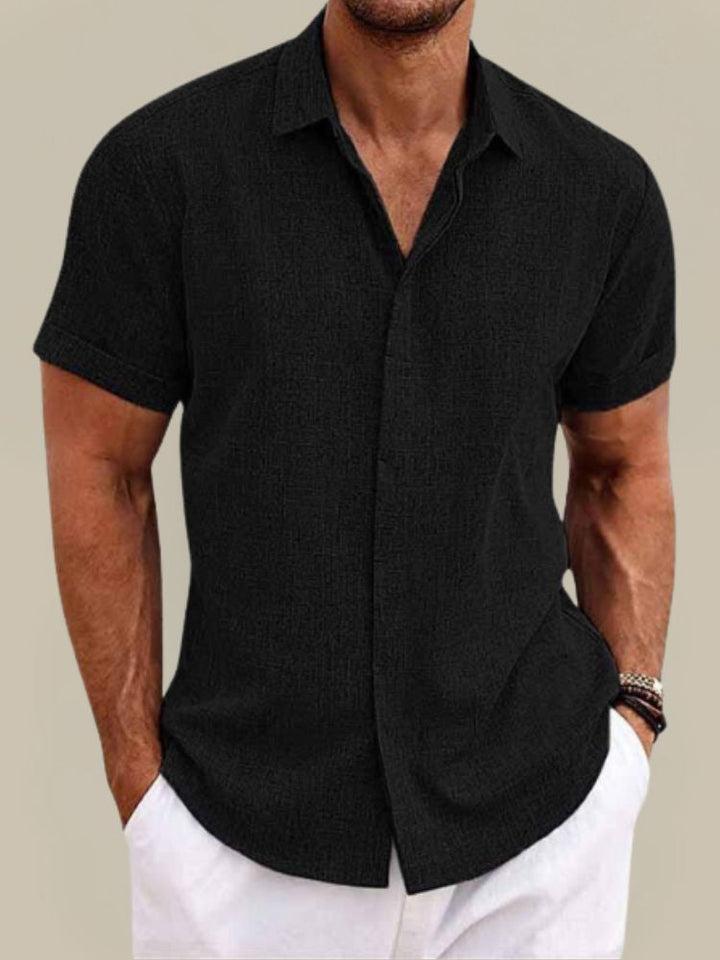 Men's Linen Short-Sleeved Shirt – Breathable, Lightweight Summer Shirt with Button Placket