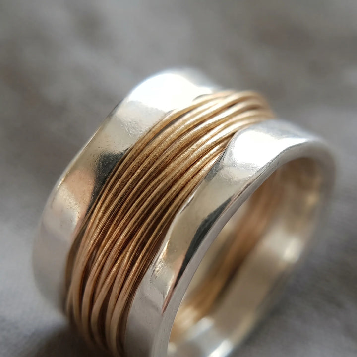 LumenaraSilver Ring With Wrapped Gold-Tone Wire Accents
