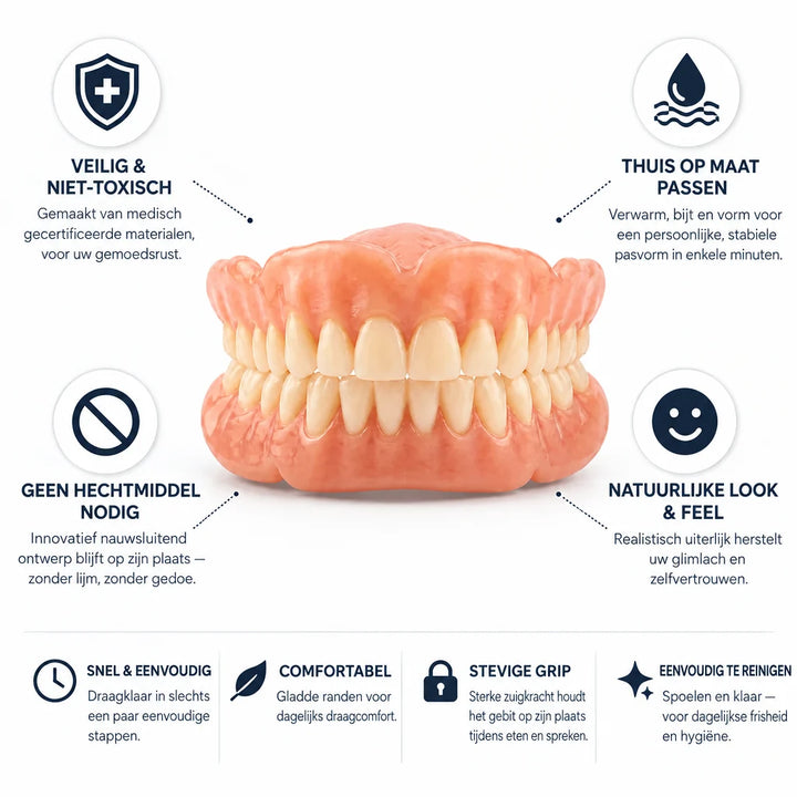 Denture kit — heat-molded, custom fit, no adhesive needed