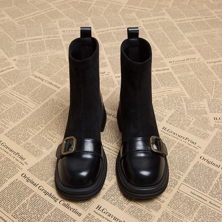 Suede comfort boots with leather trim