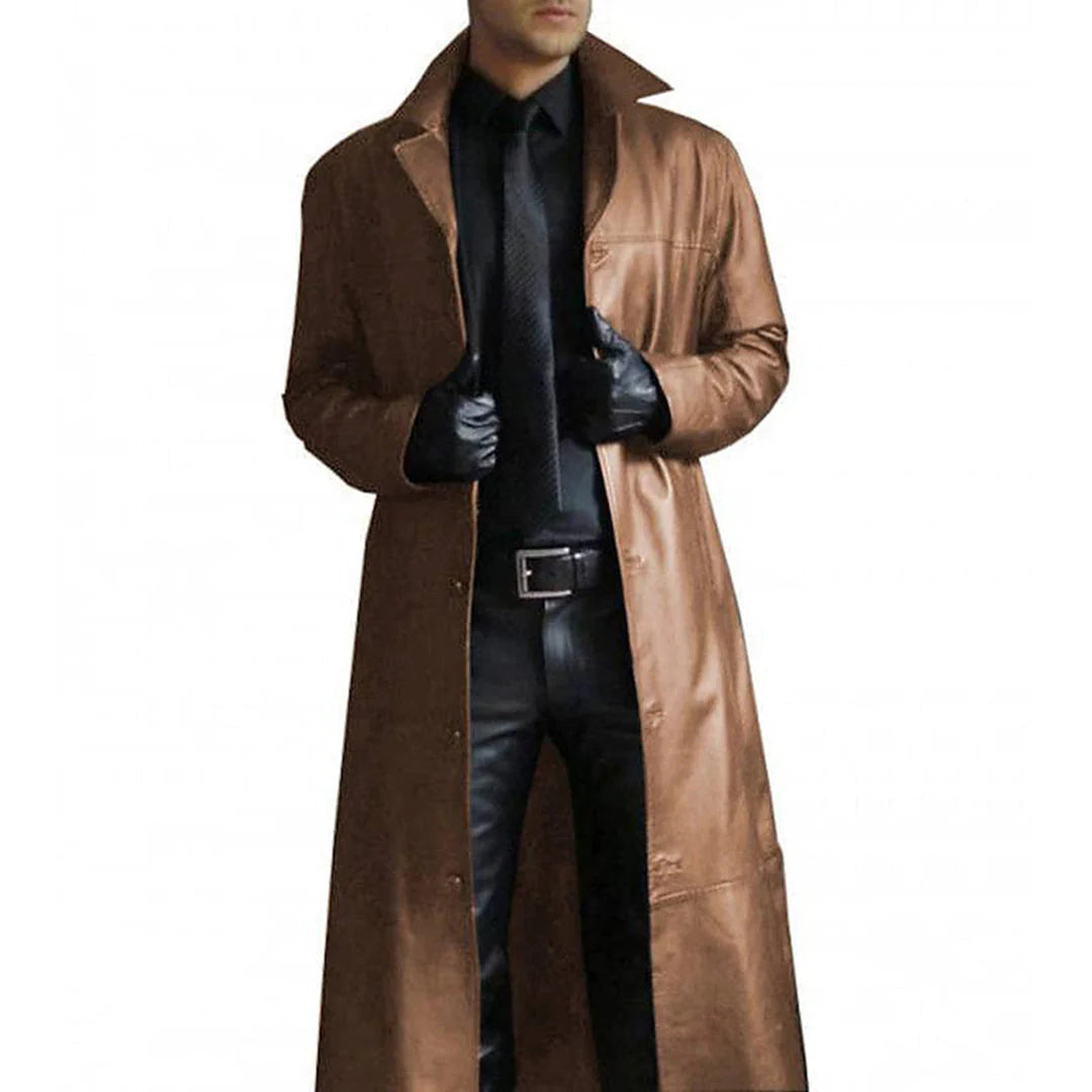 Long Faux Leather Winter Coat for Men