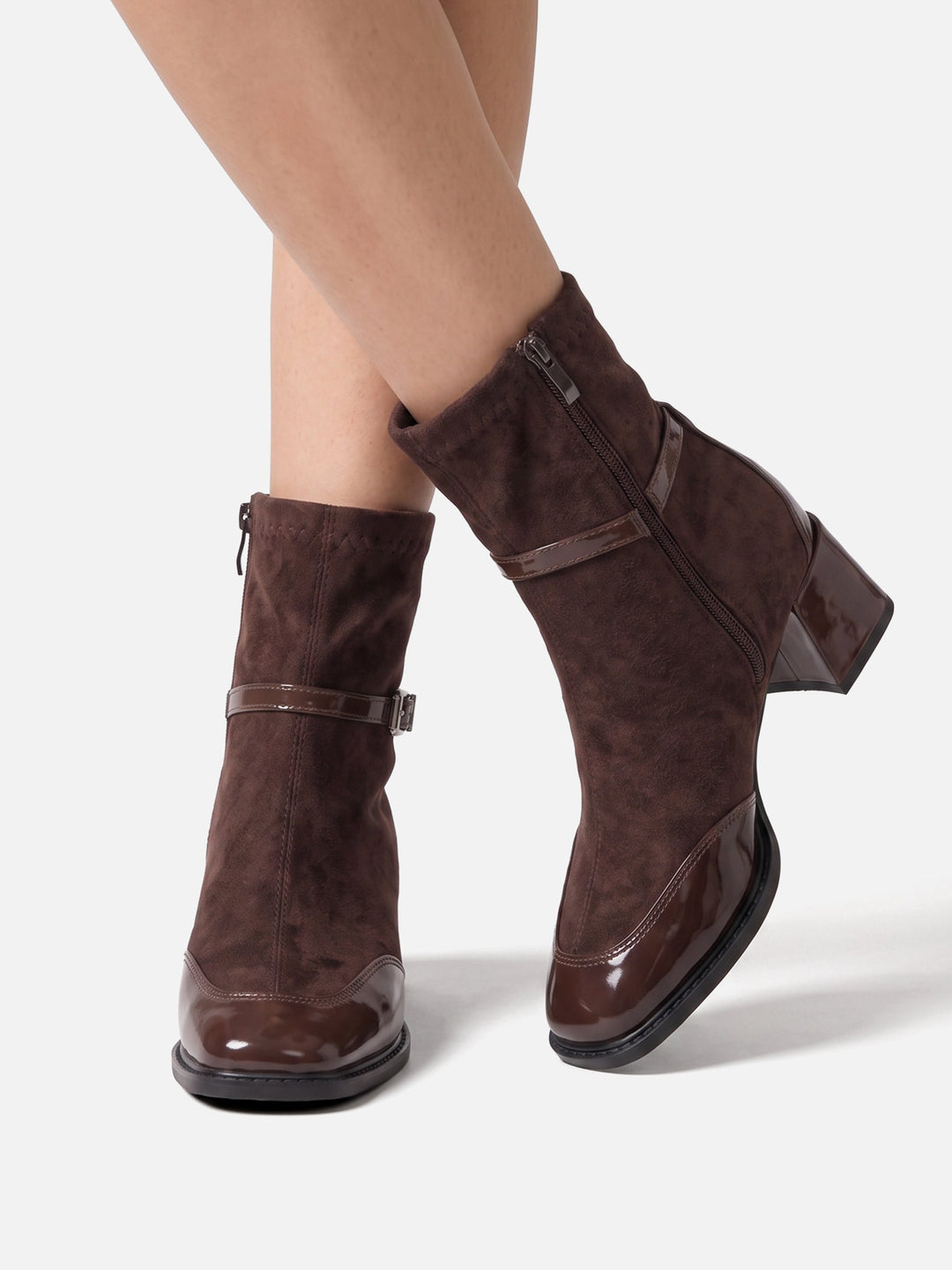 Women's Suede Buckle Ankle Boots with Block Heel