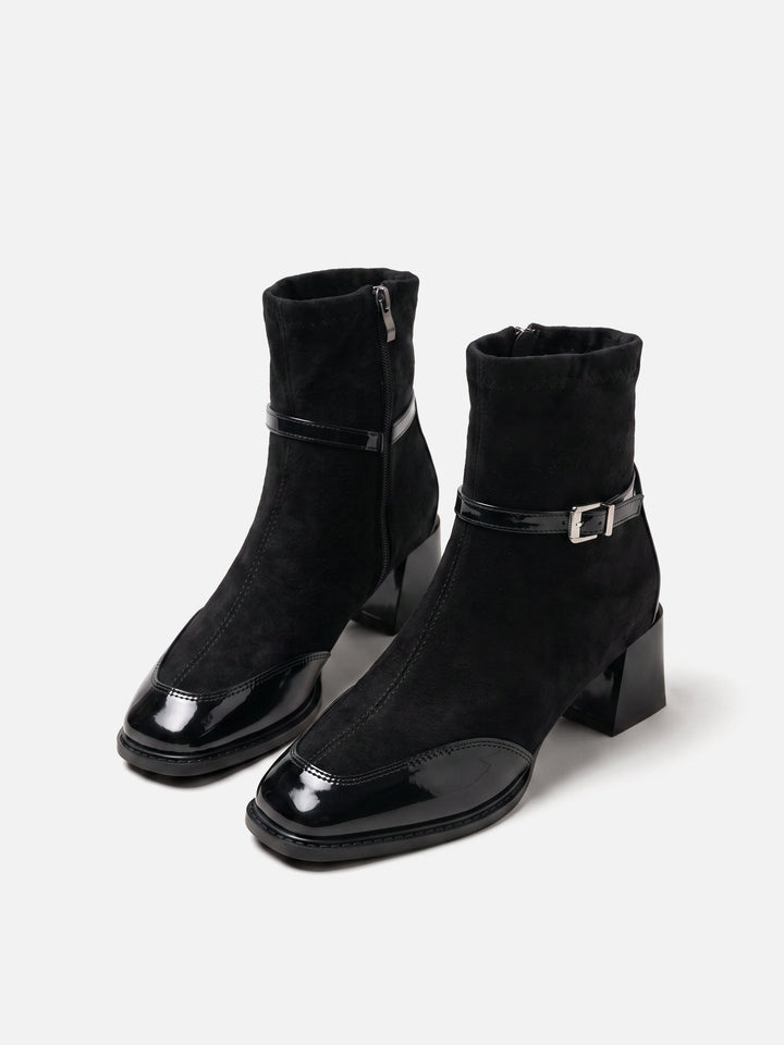 Women's Suede Buckle Ankle Boots with Block Heel