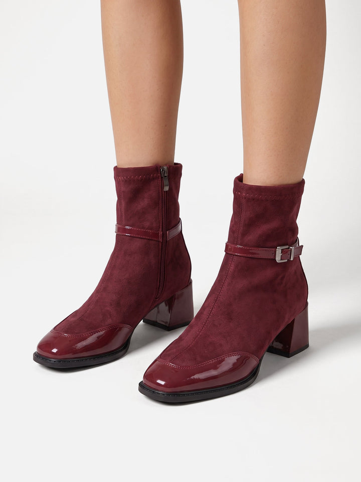 Women's Suede Buckle Ankle Boots with Block Heel