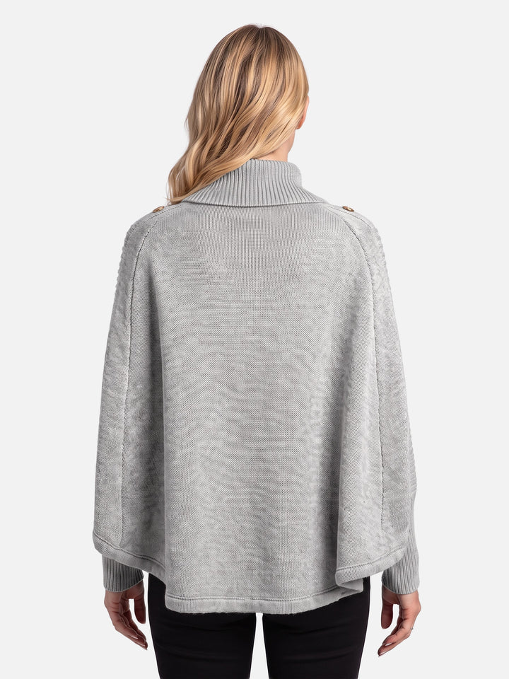 Women's Cable Knit Turtleneck Sweater with Buttons